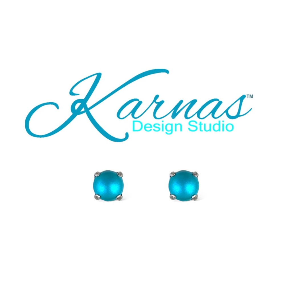 Dark Turquoise Pearl 8mm Austrian Crystal Stud Earrings by Karnas Design Studio